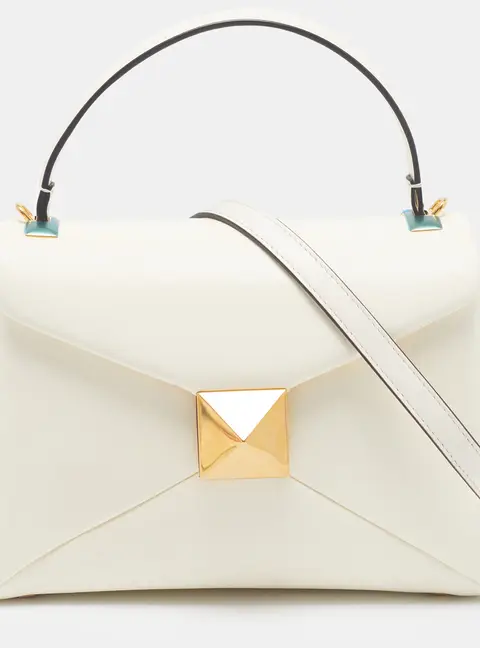 Valentino One Stud Off White Leather Top Handle Bag