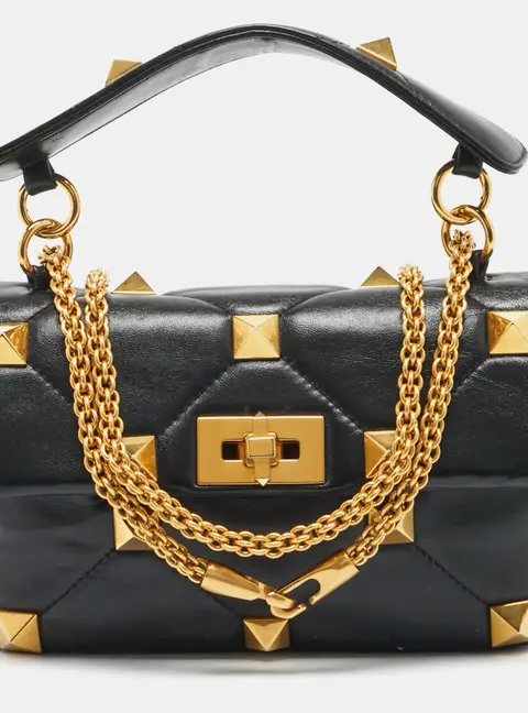 Valentino Roman Stud Black Leather Top Handle Bag