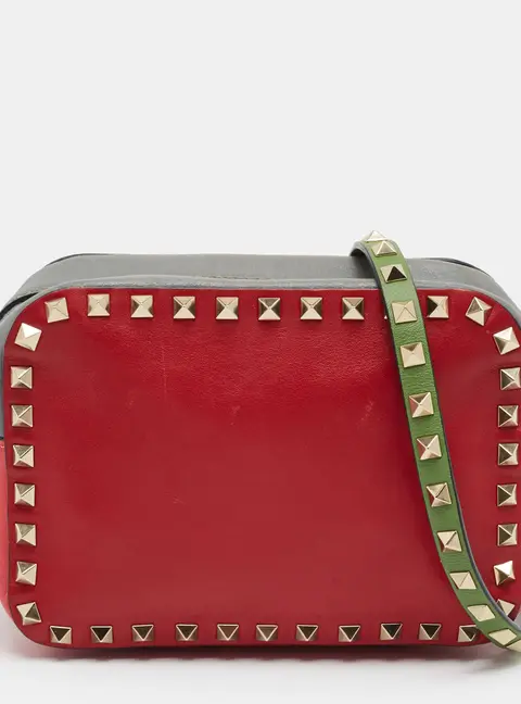 Valentino Rockstud Tricolor Leather Camera Crossbody Bag