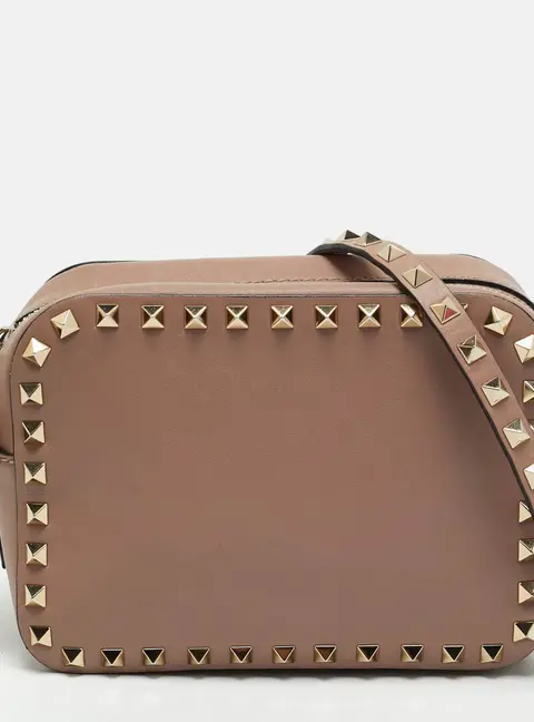 Valentino Rockstud Mauve Leather Camera Crossbody Bag