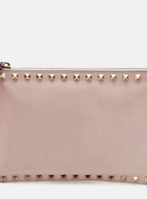 Valentino Rockstud Pink Leather Zip Clutch