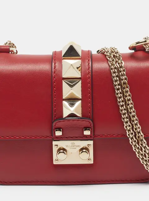Valentino Glam Lock Small Red Leather Shoulder Bag