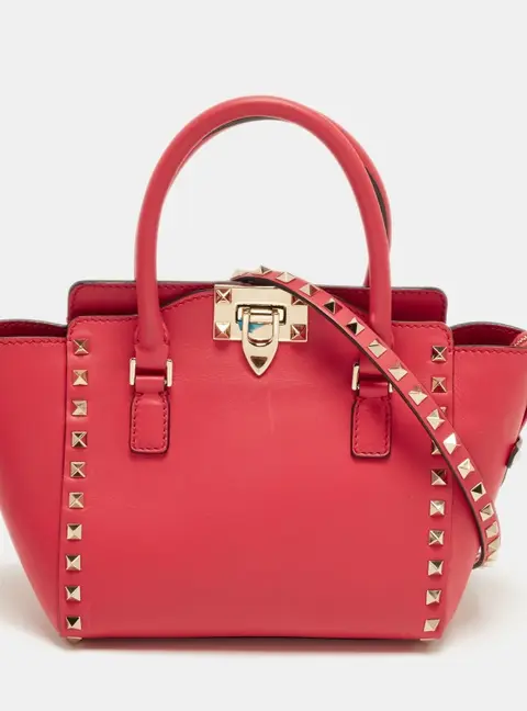 Valentino Fuchsia Trapeze Rockstud Mini Leather Tote