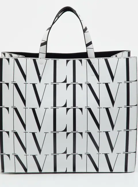 Valentino VLTN Times White/Black Leather Shopper Tote