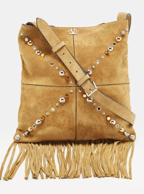 Valentino Nellcote Fringe Tan Suede Shoulder Bag