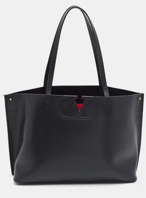 Valentino VLogo Black Leather Shopper Tote