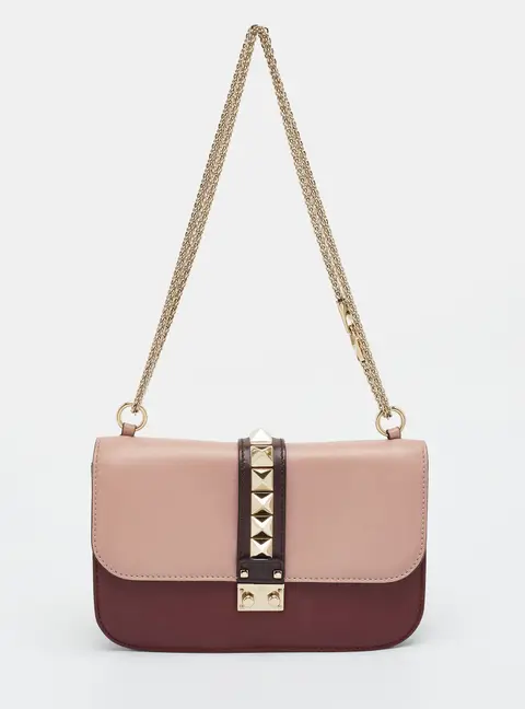 Valentino Rockstud Glam Lock Medium Burgundy/Red Leather Flap Bag