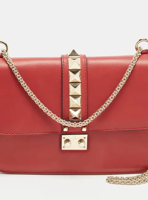 Valentino Glam Lock Medium Red Leather Shoulder Bag