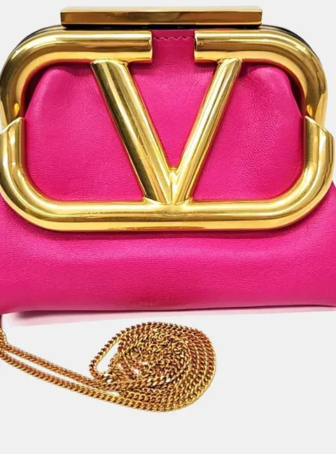 Valentino Pink Leather Superbee Clutch/Crossbody Bag
