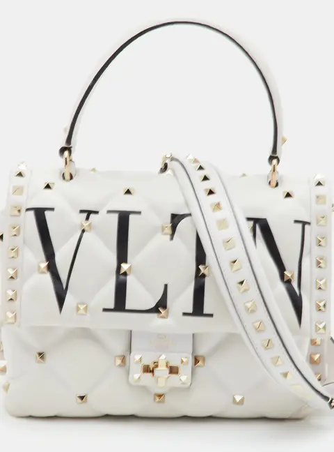 Valentino VLTN Spike Rockstud White Quilted Leather Top Handle Bag
