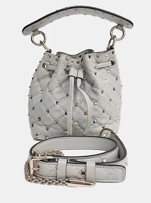 Valentino Grey Leather Rockstud Bucket Bag
