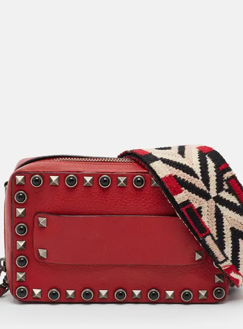 Valentino Rolling Rockstud Red Leather Camera Bag