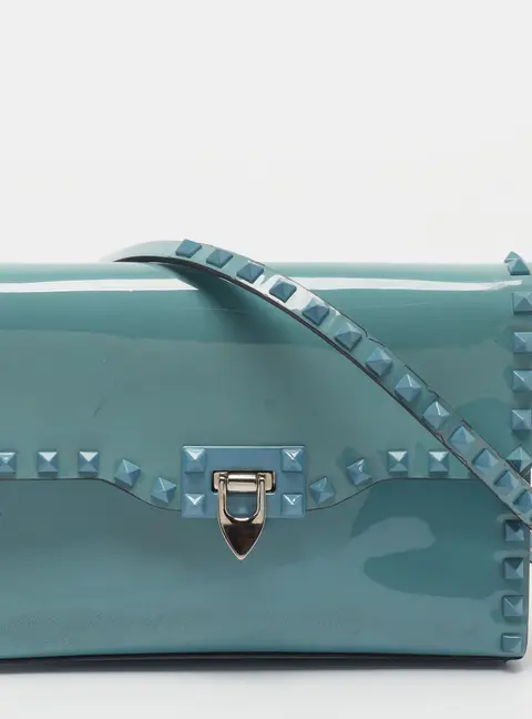 Valentino Rockstud Flap Blue Patent Leather Crossbody Bag