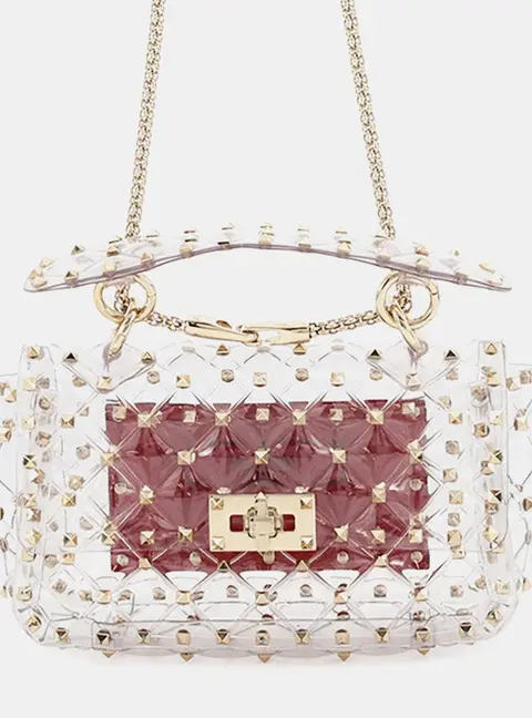 Valentino Garavani Rockstud Small Transparent Clear PVC Leather Shoulder Bag