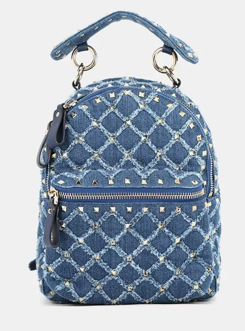 Valentino Garavani Mini Blue Denim Studded Backpack Bag