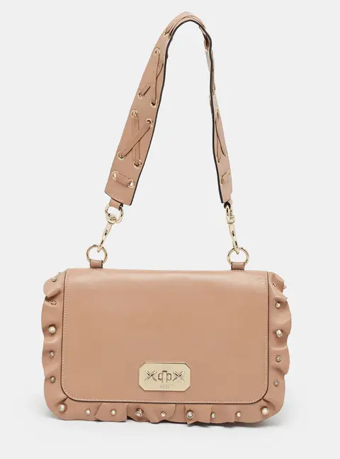 Red Valentino Rock Ruffles Beige Leather Shoulder Bag