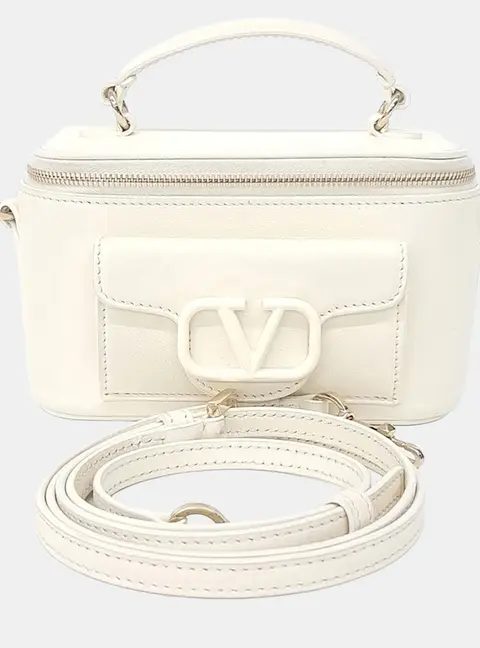 Valentino White Leather Rocco Vanity Bag