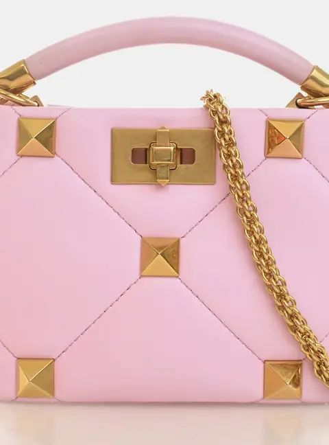 Valentino Roman Stud Mini Pink Lambskin Leather Top Handle Bag