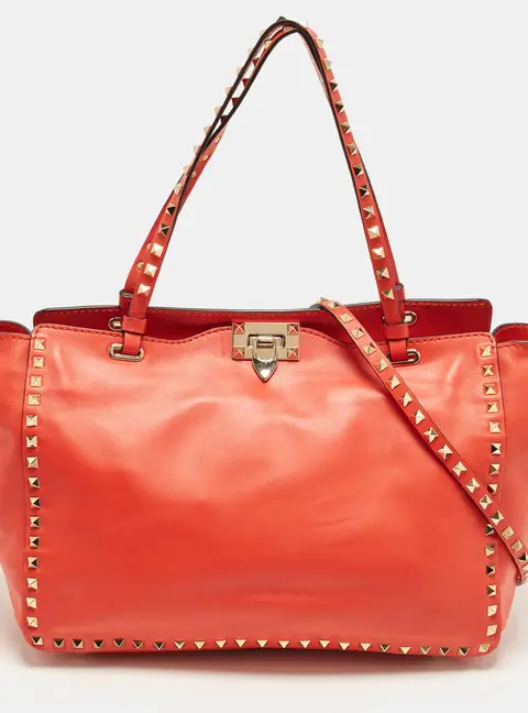 Valentino Rockstud Trapeze Medium Red Leather Tote