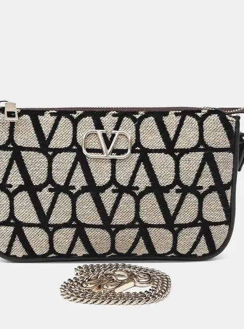 Valentino Beige/Black Canvas Shoulder Bag