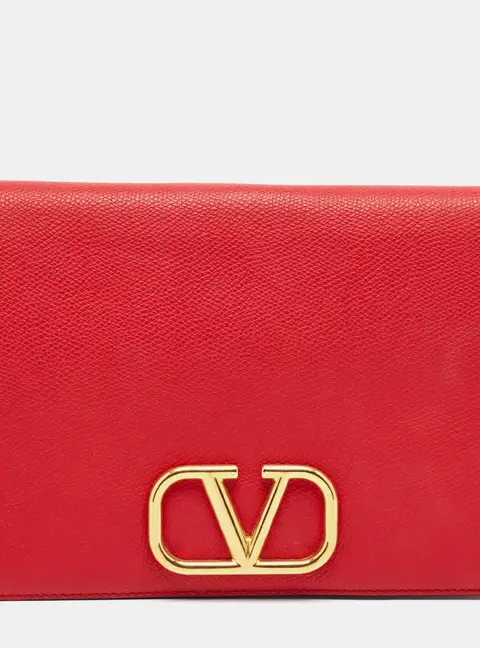 Valentino VLogo Red Leather Flap Clutch