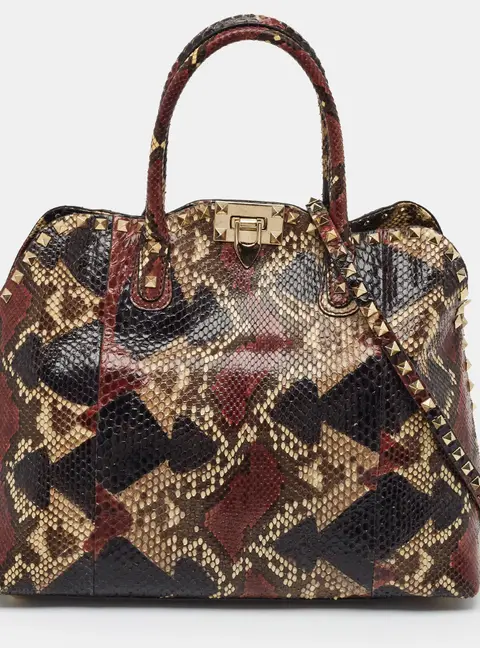 Valentino Rockstud Dome Multicolor Python Satchel