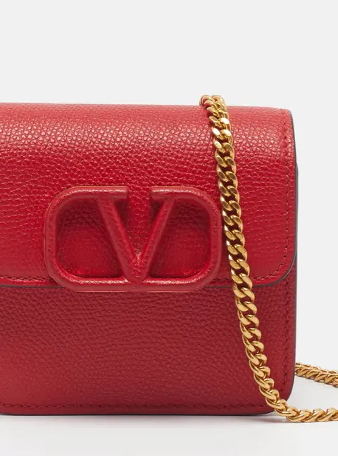 Valentino VLogo Red Leather Compact Wallet on Chain