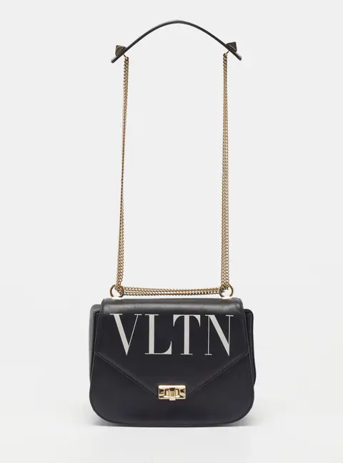 Valentino VLTN Black Leather Flap Shoulder Bag