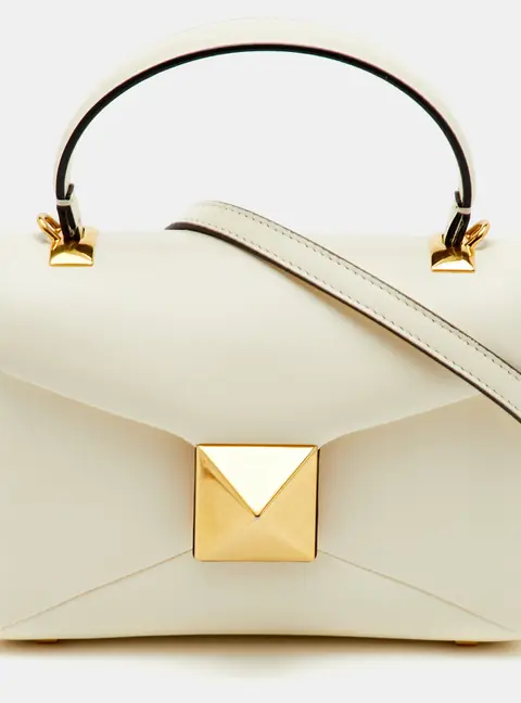 Valentino Roman Stud Off White Leather Flap Top Handle Bag