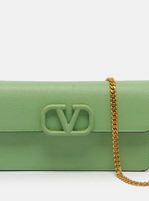 Valentino VLogo Light Green Leather Wallet On Chain