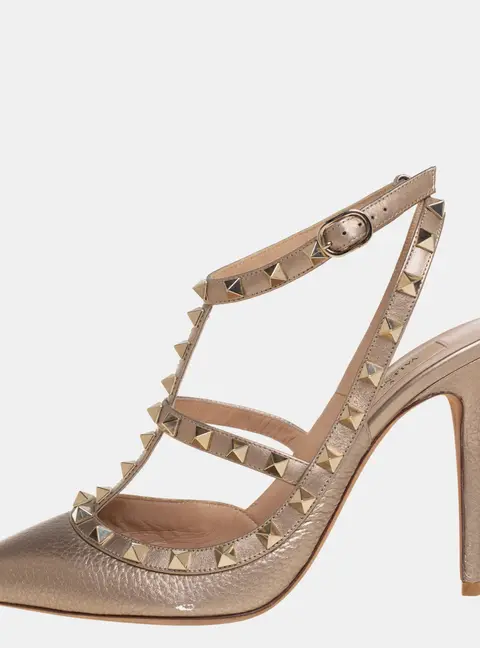 Valentino Gold Leather Rockstud  Ankle Strap Sandals Size 39.5