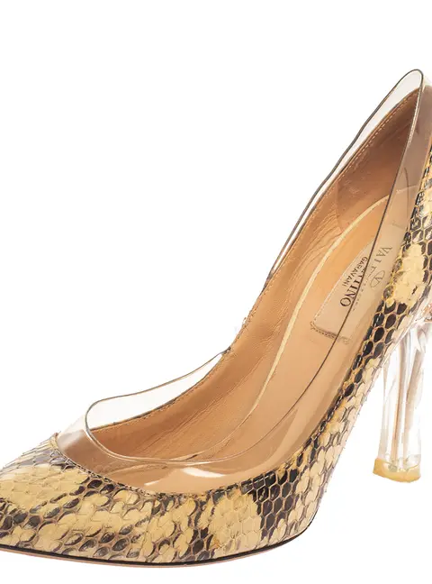 Valentino Beige/Brown Python Leather And PVC  Embellishment Pumps Size 36