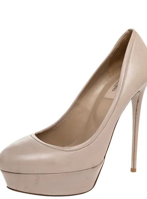 Valentino Beige Leather Platform Pumps Size 40