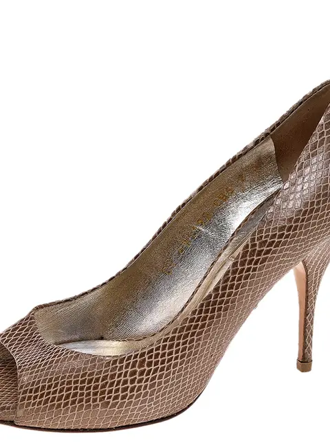 Valentino Beige Snakeskin Embossed Leather Peep Toe Pumps Size 37.5