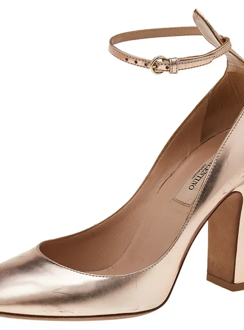 Valentino Metallic Pink Leather Tango Mary Jane Pumps Size 36.5