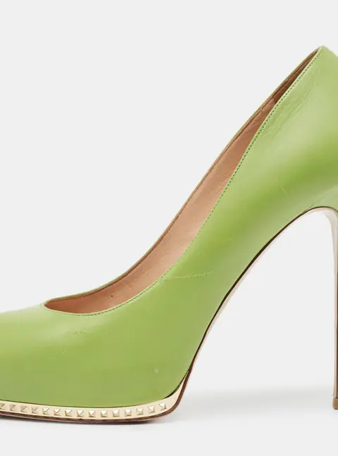 Valentino Green Leather Spike Platform Round Toe Pumps Size 37