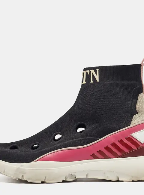 Valentino Black/Pink Fabric and Leather VLTN High Top Sneakers Size 35