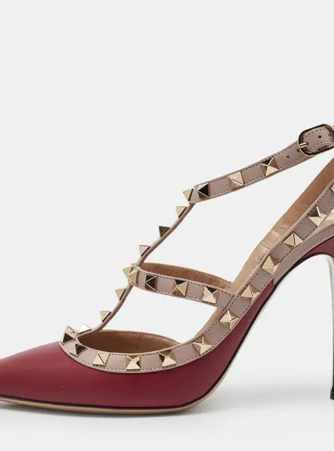 Valentino Red/Pink Leather Rockstud Strappy Pointed Toe Pumps Size Size 39