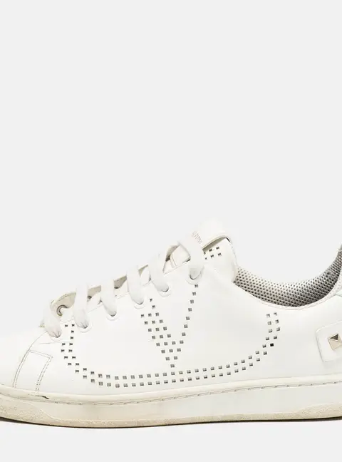 Valentino White Leather Bianco Backnet Low Top Sneakers Size 39.5