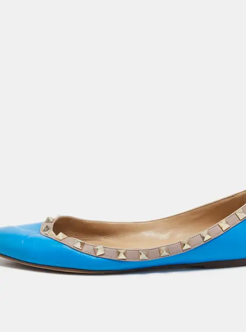 Valentino Blue Leather Rockstud Ballet Flats Size 39