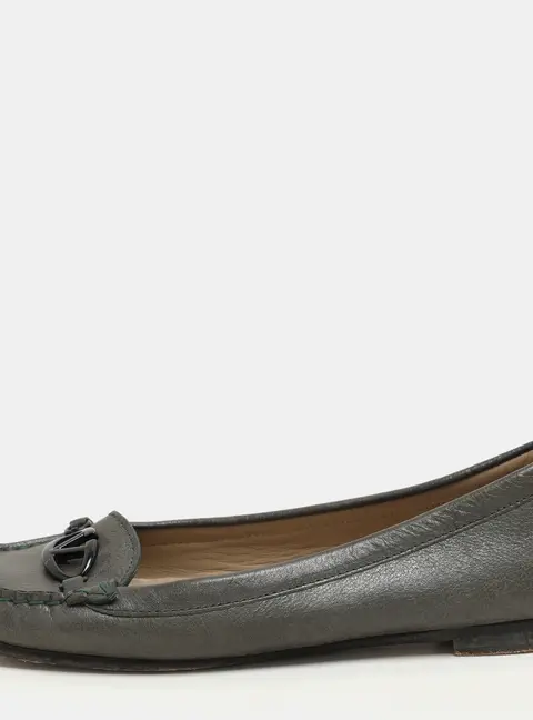 Valentino Green Leather Vlogo Loafers Size 37.5