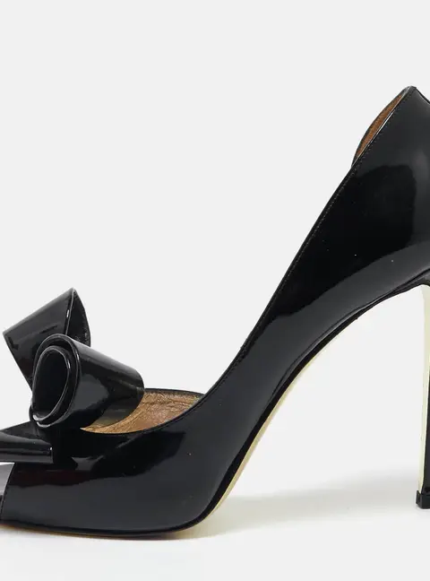 Valentino Black Patent Leather Bow D'orsay Pumps Size 38