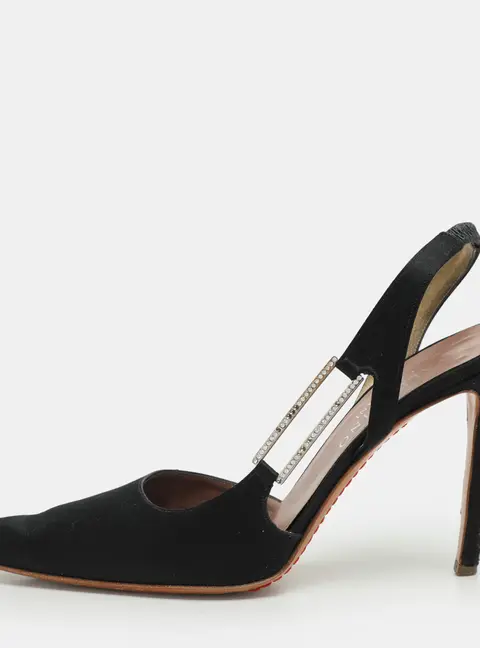 Valentino Black Satin D'orsay Slingback Pumps Size 40