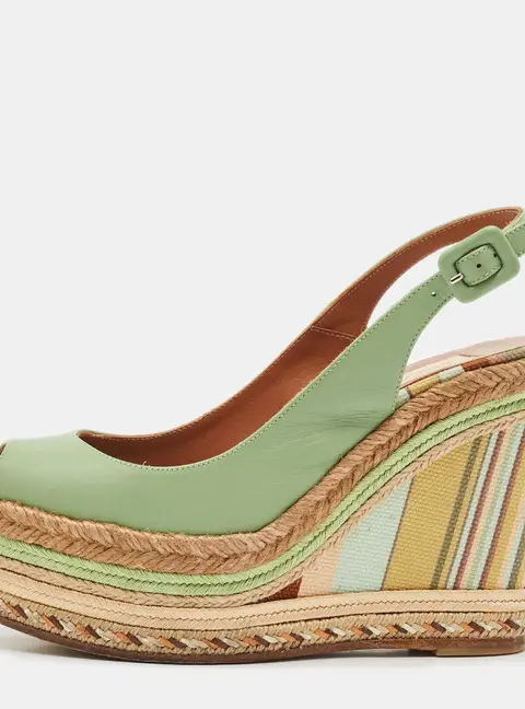 Valentino Light Green Leather Native Couture 1975 Wedge Espadrille Sandals Size 36.5