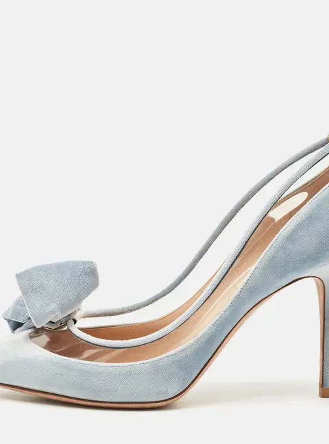 Valentino Light Blue PVC and Velvet Dollybow Pumps Size 37