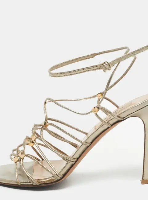 Valentino Gold Leather Studded Lace Up Sandals Size 36.5