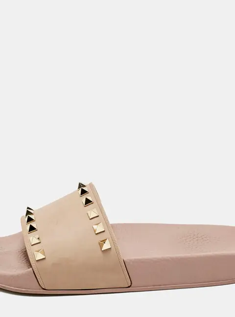 Valentino Dusty Pink Rubber Rockstud Slides Size 38