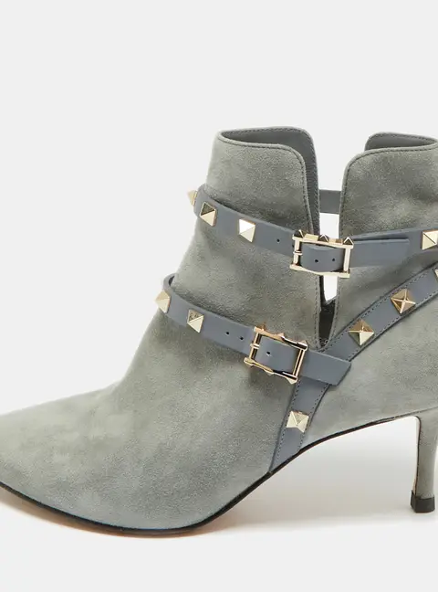 Valentino Blue Leather and Suede Rockstud Ankle Length Boots Size 36.5
