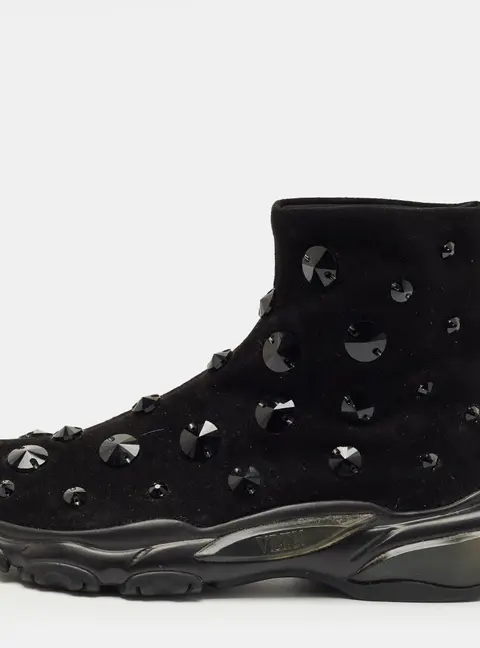 Valentino Black Suede Crystal Embellished High Top Sneakers Size 38.5