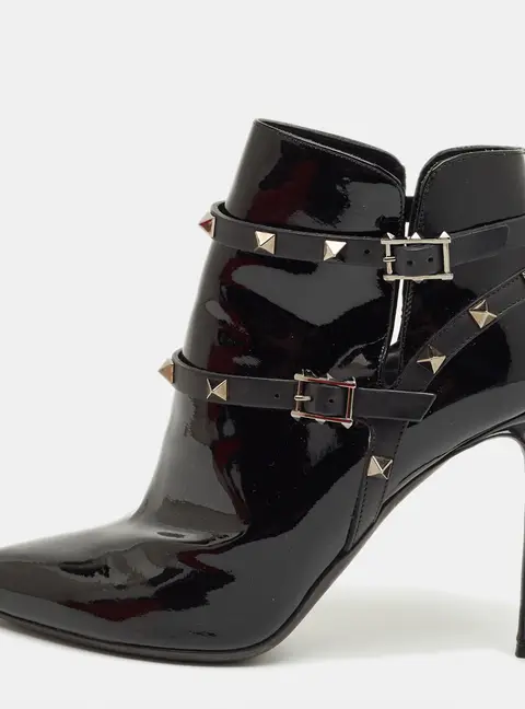 Valentino Black Patent Leather Rockstud Ankle Boots Size 39